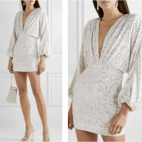 Retrofete Aubrielle Sequin Batwing Low Cut Mini Dress Size Medium NWT - Picture 1 of 7